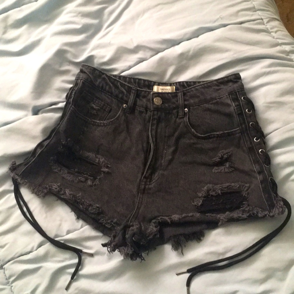 Black Distressed Shorts